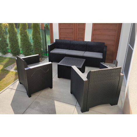 Bica – Ensemble de salon de jardin 5 places – Structure en polypropylène renforcé – Résistant aux intempéries et UV – Table basse 64x64 cm