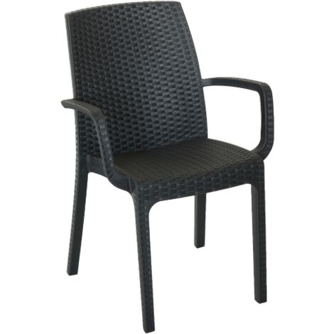 Bica – Fauteuil de jardin en résine polyrattan antichoc effet anthracite 57x59x86 cm – Confort durable pour espaces extérieurs
