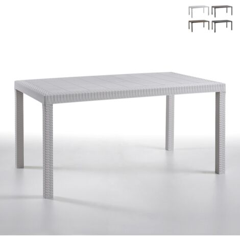 Bica Houston Tavolo in polipropilene bianco effetto rattan 150x90xh74 cm, arredo da esterno per giardino e terrazza