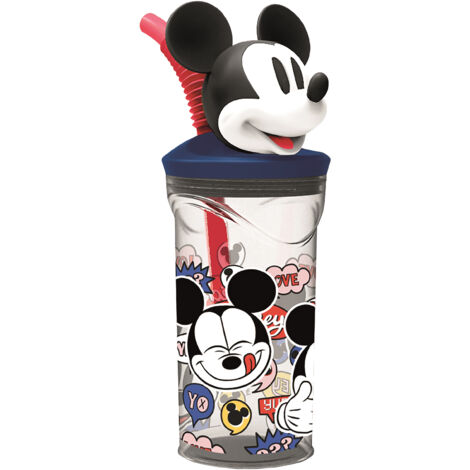 Bicchiere Bambini in 3D con grafica Disney Mickey Mouse da 360 ml, con cannuccia integrata, senza BPA, facile da lavare e riutilizzabile