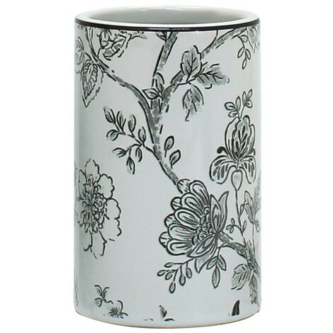 Bicchiere in ceramica bianco con decori - serie Fiori