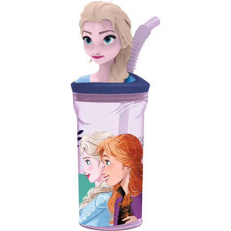 Bicchiere Originale Disney Frozen 3D da 360 ml con cannuccia integrata