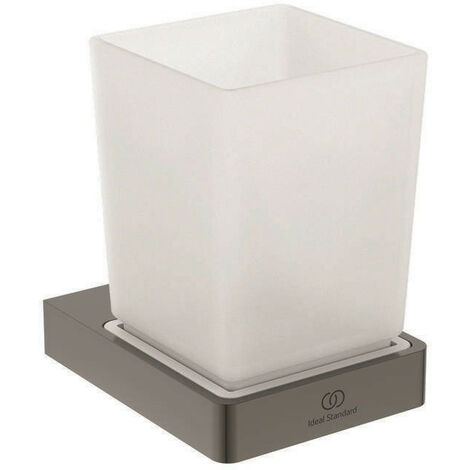 Bicchiere portaspazzolino CONCA quadrato, con supporto a muro magnetico grigio IDEAL STANDARD