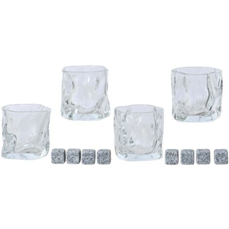 Bicchieri da Whisky e cocktail in vetro decorato e cubetti di ghiaccio, set da 12 pezzi