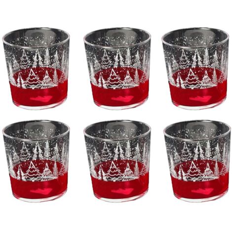 Bicchieri in vetro paesaggi natale rossi da tavola set da 6