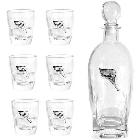 Bicchieri per liquore shottino bottiglia in cristallo con placca argento tavola casa set da 6 ottima idea regalo