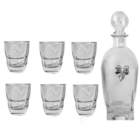 Bicchieri per liquore shottino bottiglia in cristallo con placca argento tavola casa set da 6 ottima idea regalo