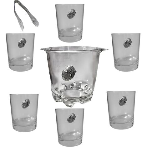 Bicchieri per liquore whisky portaghiacchio in cristallo con placca argento e pinza in plastica da tavola casa idea regalo