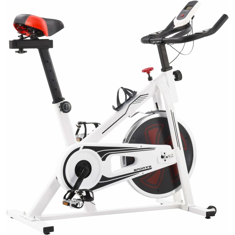 

vidaXL Bicicleta de spinning con sensores de pulso blanca y roja - Multicolor