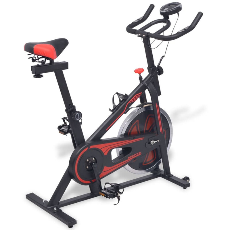 

Bicicleta de spinning con sensores de pulso negra y roja