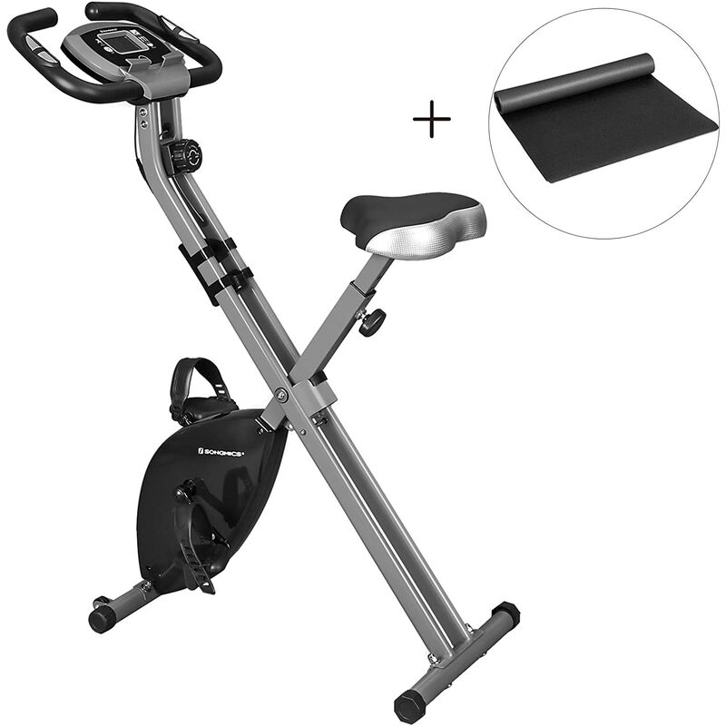 

Bicicleta Estática, Bicicleta Fitness, Entrenador Plegable Indoor, 8 Niveles de Resistencia Magnética, con Alfombrilla, Sensor de Pulso, Soporte