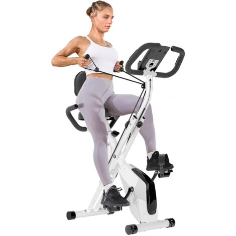 WOWTTRELAX Bicicleta estática plegable - Bicicleta estática con monitor LCD y pulso manual - 8 niveles de resistencia magnética - Carga máxima 150 kg - Color blanco
