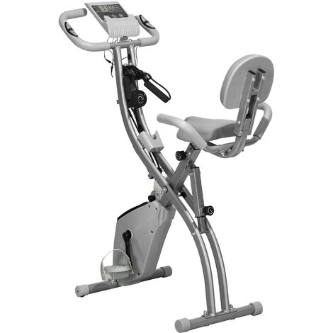 Bicicleta Estática Plegable con Altura y Resistencia Magnética Ajustables con Pantalla LCD y Asiento con Respaldo 105x48x118 cm Gris