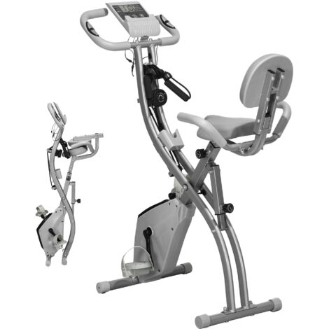 Bicicleta Estática Plegable Regulable en Altura Resistencia Magnética Ajustable Bici Estática con Pantalla LCD y Asiento con Respaldo Sensor de Pulso Carga 120 kg para Casa 105x48x118 cm Gris