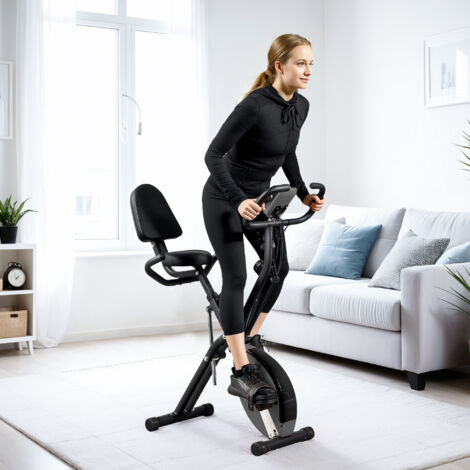 Bicicleta Estática Plegable Silenciosa con Resistencia Magnética Monitor LCD y Bandas para Brazos 43x97x109 cm Negro