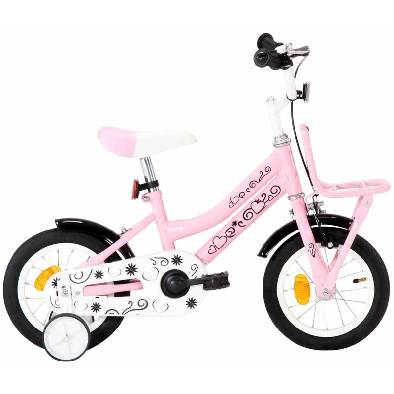 

Bicicleta ninos con portaequipajes delantero 12' blanco y rosa