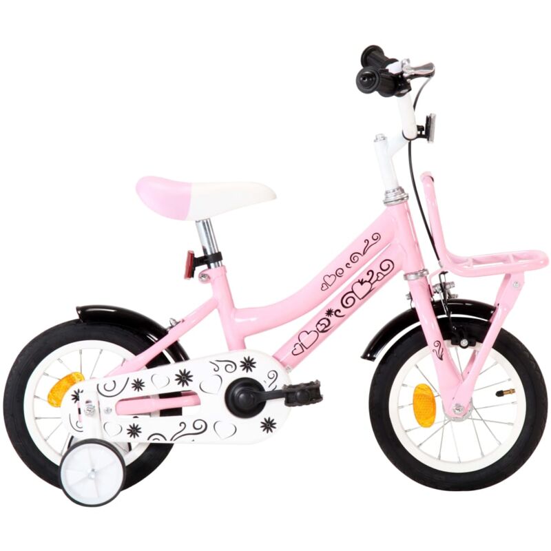 

vidaXL Bicicleta niños con portaequipajes delantero 12' blanco y rosa - Rosa