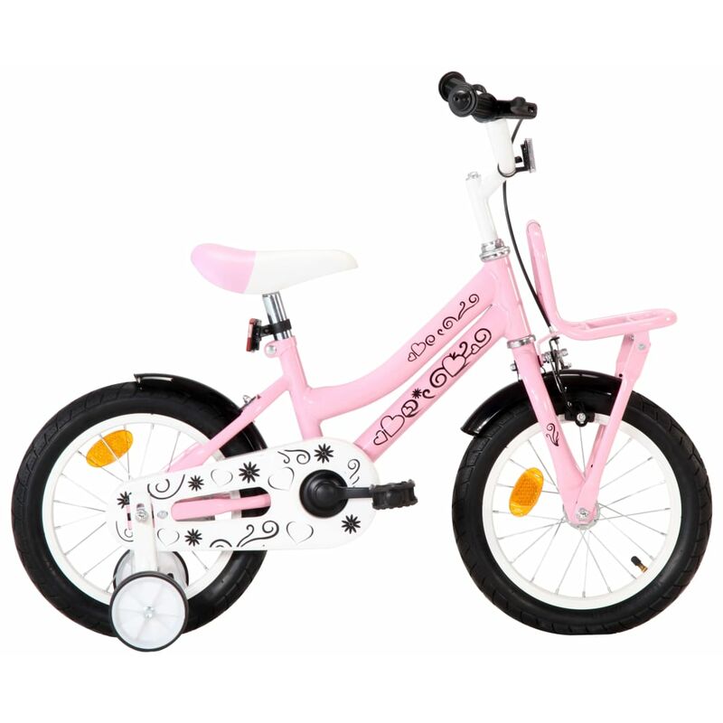 

Bicicleta ninos con portaequipajes delantero 14' blanco y rosa