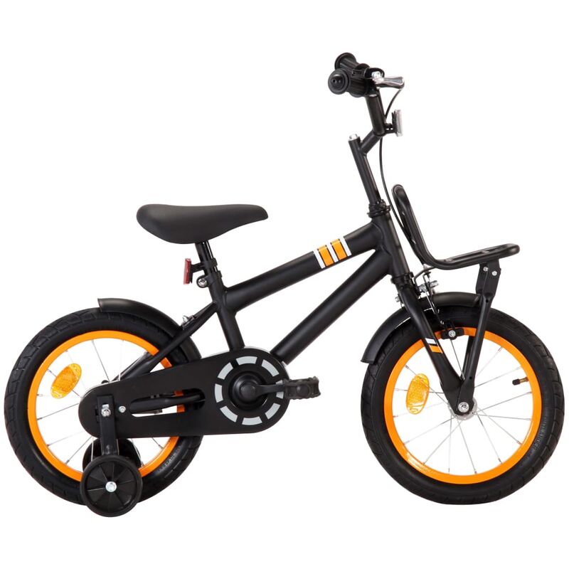 

vidaXL Bicicleta niños y portaequipajes delantero 14' negro y naranja - Naranja