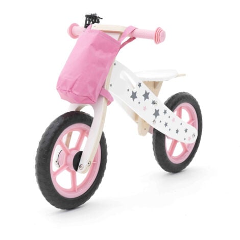 Bicicleta Sin Pedales Montessori Robincool Street Circuit 83x36x53 cm Correpasillos de Madera Rosa con Timbre y Bolsa de Tela