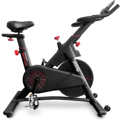 Bicicletta indoor BESP-22 con disco d'inerzia da 24 kg. Bicicletta da allenamento ergonomica con sella regolabile, cardiofrequenzimetro, schermo LCD, portaborraccia e bottiglia - FITFIU Fitness