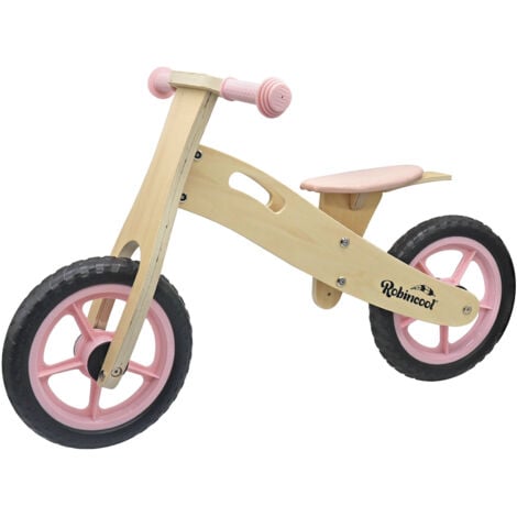 Bicicletta Senza Pedali Montessori Robincool Little Pilot 85x37x52 cm Triciclo in Legno Eco Regolabile 3 Altezze Color Rosa