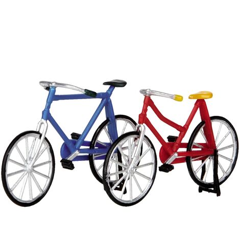 Biciclette con Cavalletto, accessorio villaggio di Natale in Plastica, set 2 pezzi
