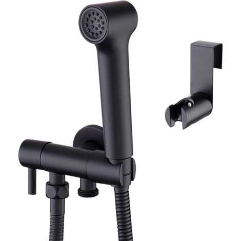 Bidet Douchette à main Set d'hygiène Personnelle pour Toilettes WC Salle de Bains, Robinetterie à Chapeau avec Pistolet Réglable Douchette pour Bidet, Montage Mural Laiton noir