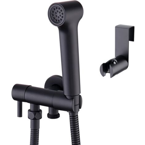 Bidet Douchette à main Set d'hygiène Personnelle pour Toilettes WC Salle de Bains, Robinetterie à Chapeau avec Pistolet Réglable Douchette pour Bidet, Montage Mural Laiton noir