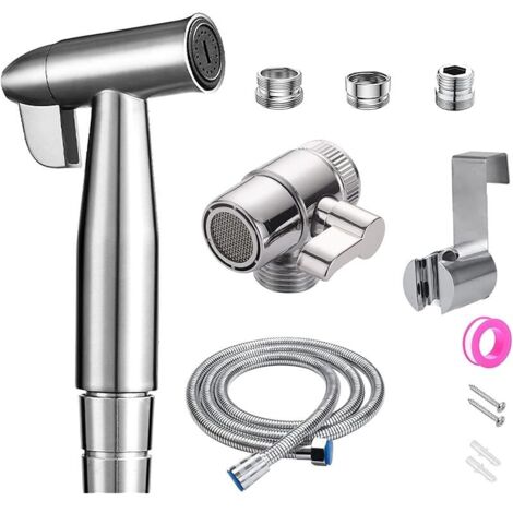 Bidet en acier inoxydable douchette à main, bidet musulman en acier inoxydable et kit de pulvérisation de couches en tissu pour bébé – avec distributeur de robinet,toilettes à crochet ou support mural
