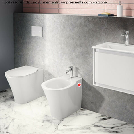 Bidet Filo Muro CONNECT AIR - Installazione a Terra - Realizzato in Ceramica - Bianco Lucido
