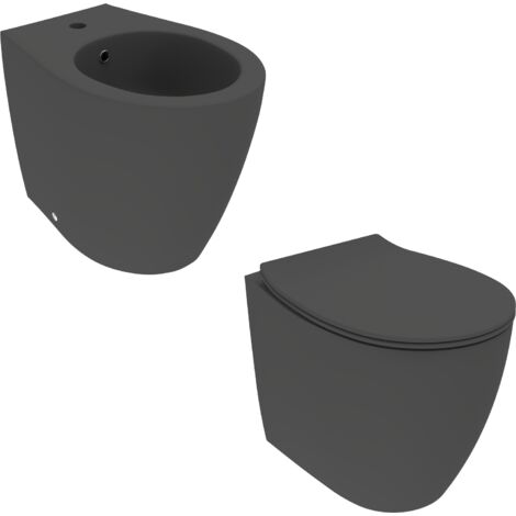 Bidet kit and ceramic toilet floor installation in matt black Ponsi Kite KITKITE4NO