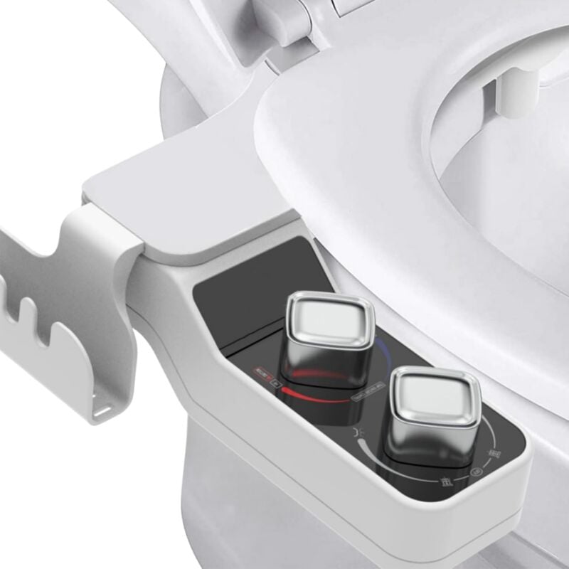 Bidet pour toilettes, non électrique, pliable, fixation avec support de téléphone portable, bouton pression d'eau chaude/froide réglable et pression