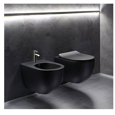 PAIRE DE BIDETS ET DE TOILETTES EN CÉRAMIQUE NOIR MAT