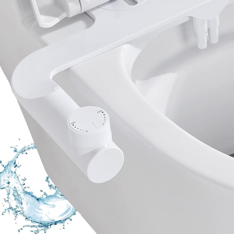 Bidet Toilette wc, Ultra-thin Kit Abattant wc Bidet De Salle De Bain,pour eau chaude et froide avec double buse auto-nettoyante rétractable,