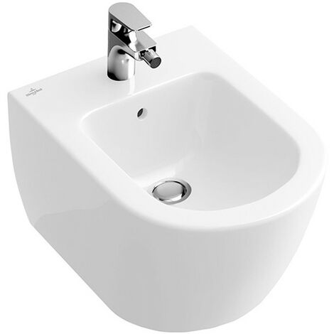 Bidets suspendus, 370 x 565 mm, pour robinetterie monotrou , trou de robinetterie percé, avec trop-plein, modèle suspendu, En porcelaine sanitaire Blanc CeramicPlus