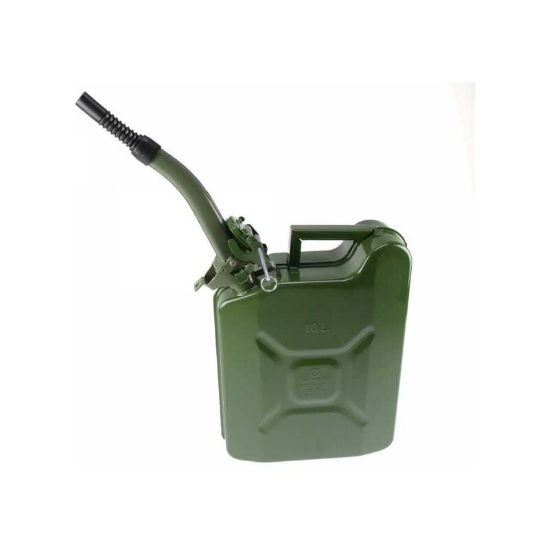 Matijardin - Bidon de 10 litres acier armé avec bec verseur jerrican métal vert olive pour hydrocarbures type us