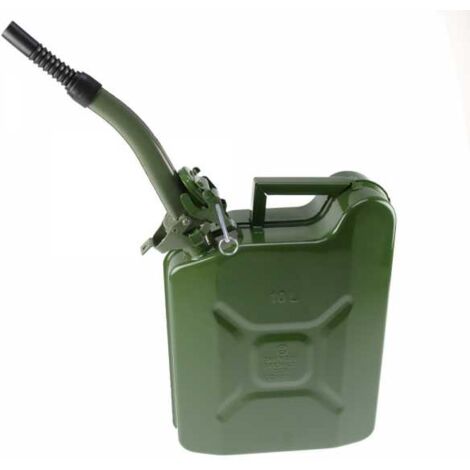 Bidon de 10 litres acier armé avec bec verseur jerrican métal vert olive pour hydrocarbures type US