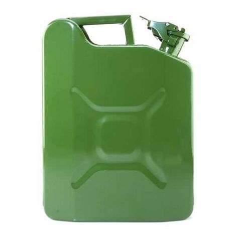 Bidon de 10 litres acier armé. Jerrican métal vert olive pour hydrocarbures. Type US