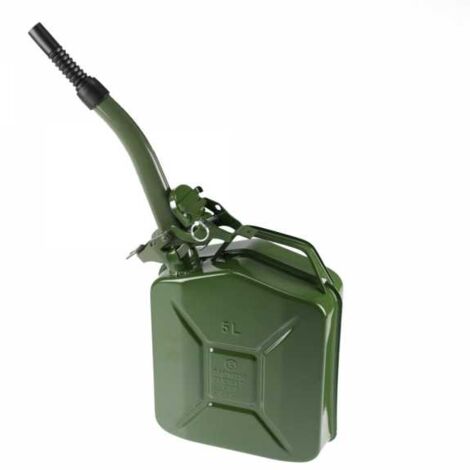 Bidon de 5 litres acier armé avec bec verseur jerrican métal vert olive pour hydrocarbures type US
