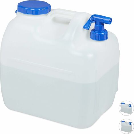 Bidón de agua con grifo, tapón de rosca de cuello ancho, bidón de agua potable camping, 23L, plástico, sin BPA, blanco
