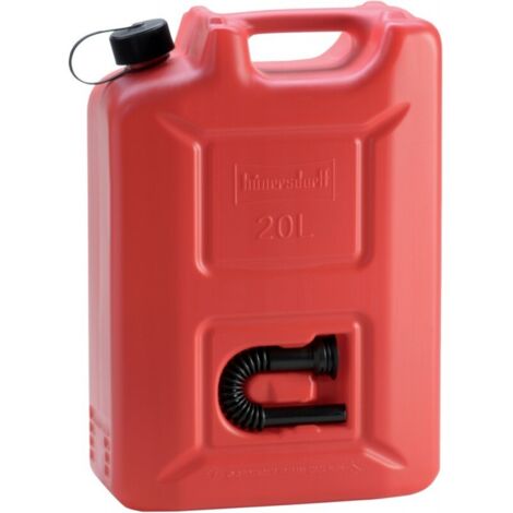 Bidón de gasolina Profi 20l rojo – Polietileno HD-PE – Homologación ADR para transporte de sustancias peligrosas – Con tubo de purga integrado – Hünersdorff