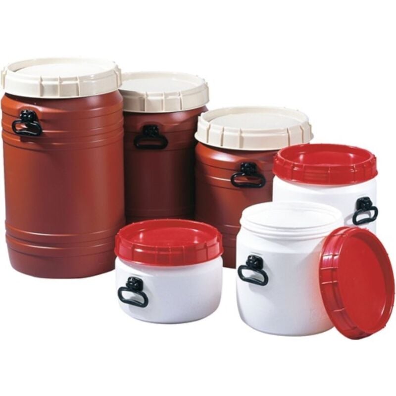 

Bidón de cuello ancho 26l blanco con tapa roja con 2 asas Apertura de llenado-D.295mm