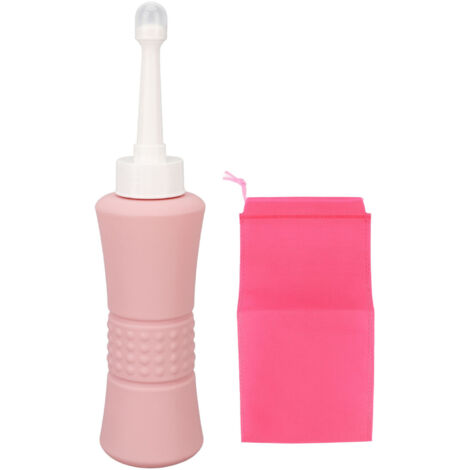 Bidon de Toilette Portable 500ML pour Soins Postpartum, Voyage et Usage Multi-Fonctions avec Sac de Rangement et Embout Droit Rose