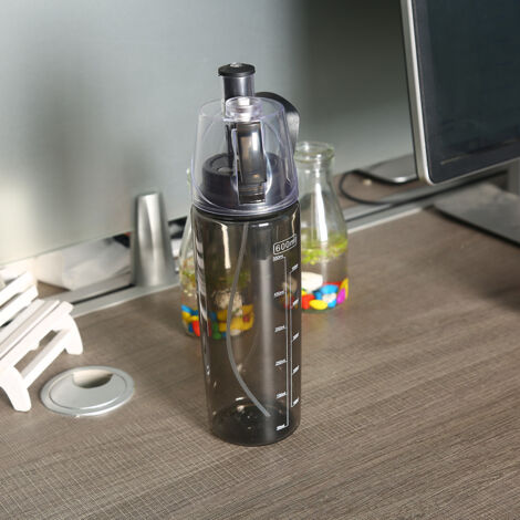 Bidon d'eau portable 600ML anti-fuites avec pompe et bec transparent (Noir)