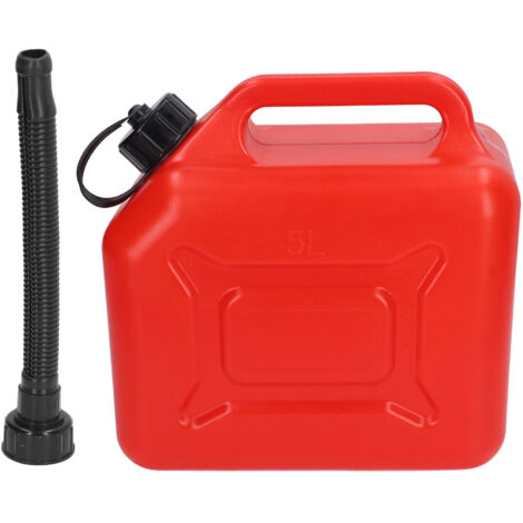 Bidon d'essence 5 L (1,3 gallon) en ABS rouge étanche, portable, avec tuyau de sortie de 27 cm et balance.