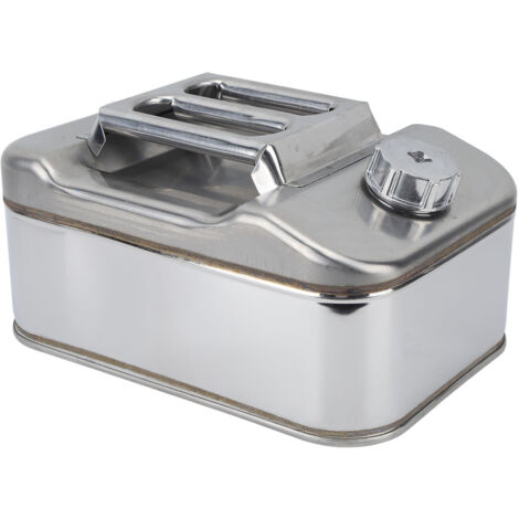 Bidon d'essence argenté de 10 litres (2,6 gallons) en acier inoxydable, idéal pour les voitures, les tondeuses et les tronçonneuses.
