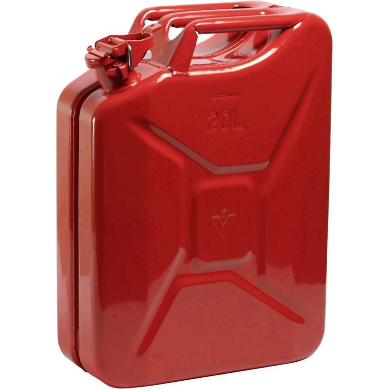 Bidon de carburant 20l Rouge pompier ral 3000 tôle dacier-L345xB165xH470mm valpro