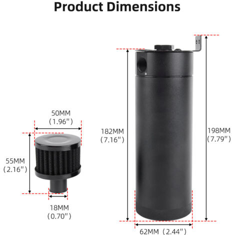 Bidon d'évent d'huile noir allongé à deux trous, 750 ml, bidon de récupération des gaz résiduaires et des huiles usées avec support de filtre à air et une vanne de vidange.