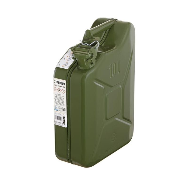 Bidon metallique vert de 10 litres homologue essence et carburant Fervi 0189/10c